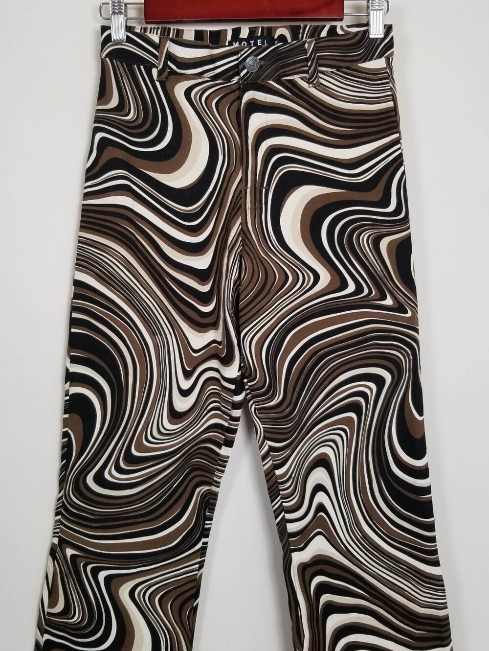 Motel Rocks Zoven Flare Trouser In 70's Ripple Size Small - Picture 3 of 6